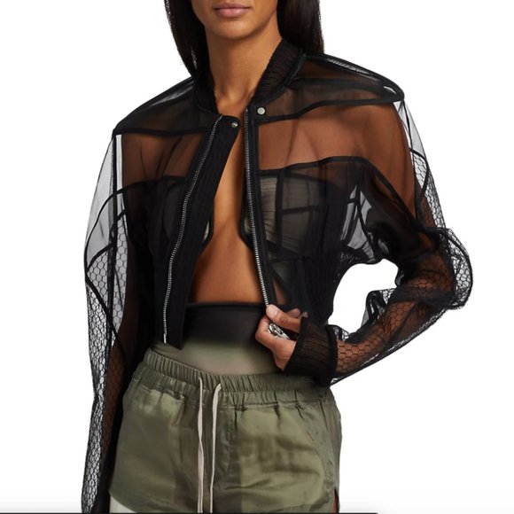 NWT Rick Owens Collage Sheer Bomber Jacket Black Size 4 $1780